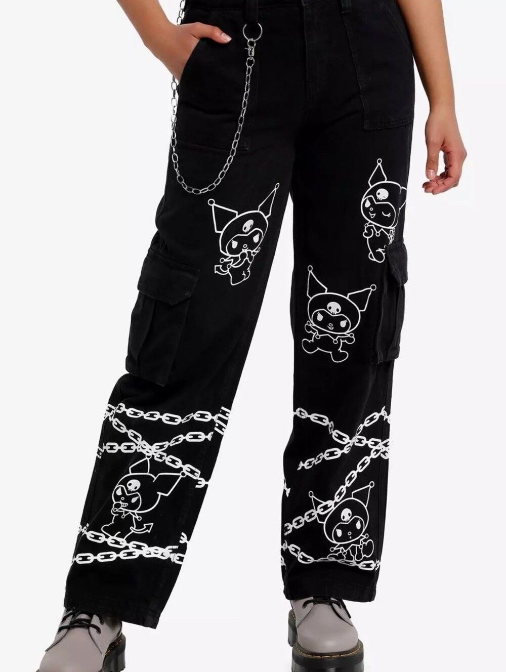 Brand New! Hot Topic's Kuromi Belt Chain Black Carpenter Grunge Pants Size 15